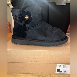UGG Black Mini Bailey Button Poppy Classic Boots Women’s US 8